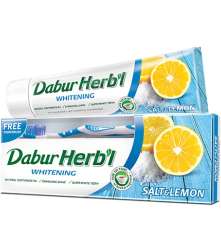 معجون أسنان دابر أبيض بالملح والليمون + فرشة | 140 جم  معجون دابر أبيض Salt & Lemon يأتي بتركيبة فعالة تجمع بين قوة الملح وقدرة الليمون على التفتيح، ليمنحك أسنان أنظف وابتسامة أكثر إشراقًا. يساعد على إزالة البقع الخفيفة، وتنظيف الأسنان بعمق، مع نكهة منعشة. العبوة مزودة بفرشاة مجانية لروتين عناية متكامل بالفم.  المميزات:  تركيبة الملح والليمون لتنظيف أقوى وتبييض لطيف.  يساعد على إزالة البقع وتقليل الجير.  يمنح انتعاش طويل ونظافة يومية فعّالة.  لطيف على اللثة ومناسب للاستخدام اليومي.  عبوة عملية: 140 جم + فرشة مجانًا.